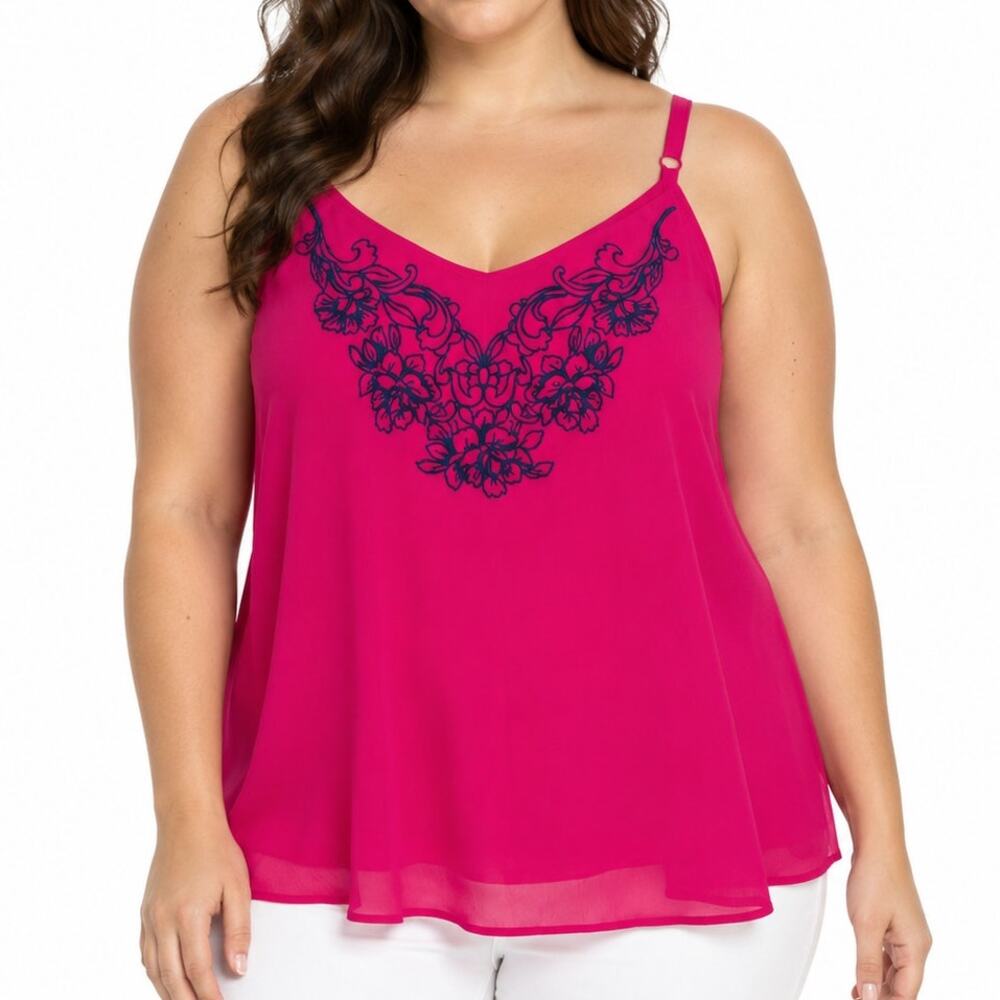 Torrid Womens 00 Pink Embroidered Chiffon Cami Tank Top Adjustable Straps